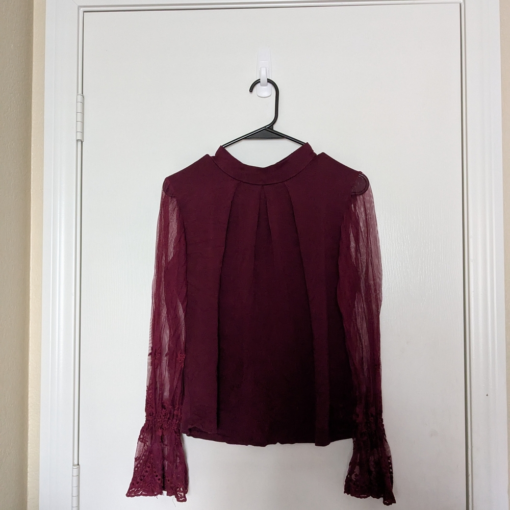 Elegant Burgundy Lace Sleeve Top